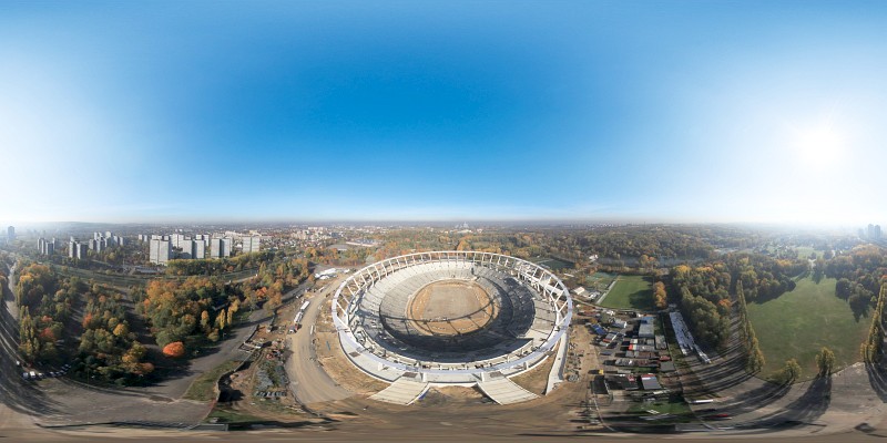 Panoramy sferyczne z wysokości - przebudpwa Stadionu Śląskiego
